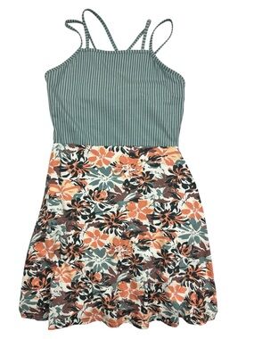 PACT Organic Cotton Fit & Flare Midi Dress L Blue Stripe Pockets Shelf Bra